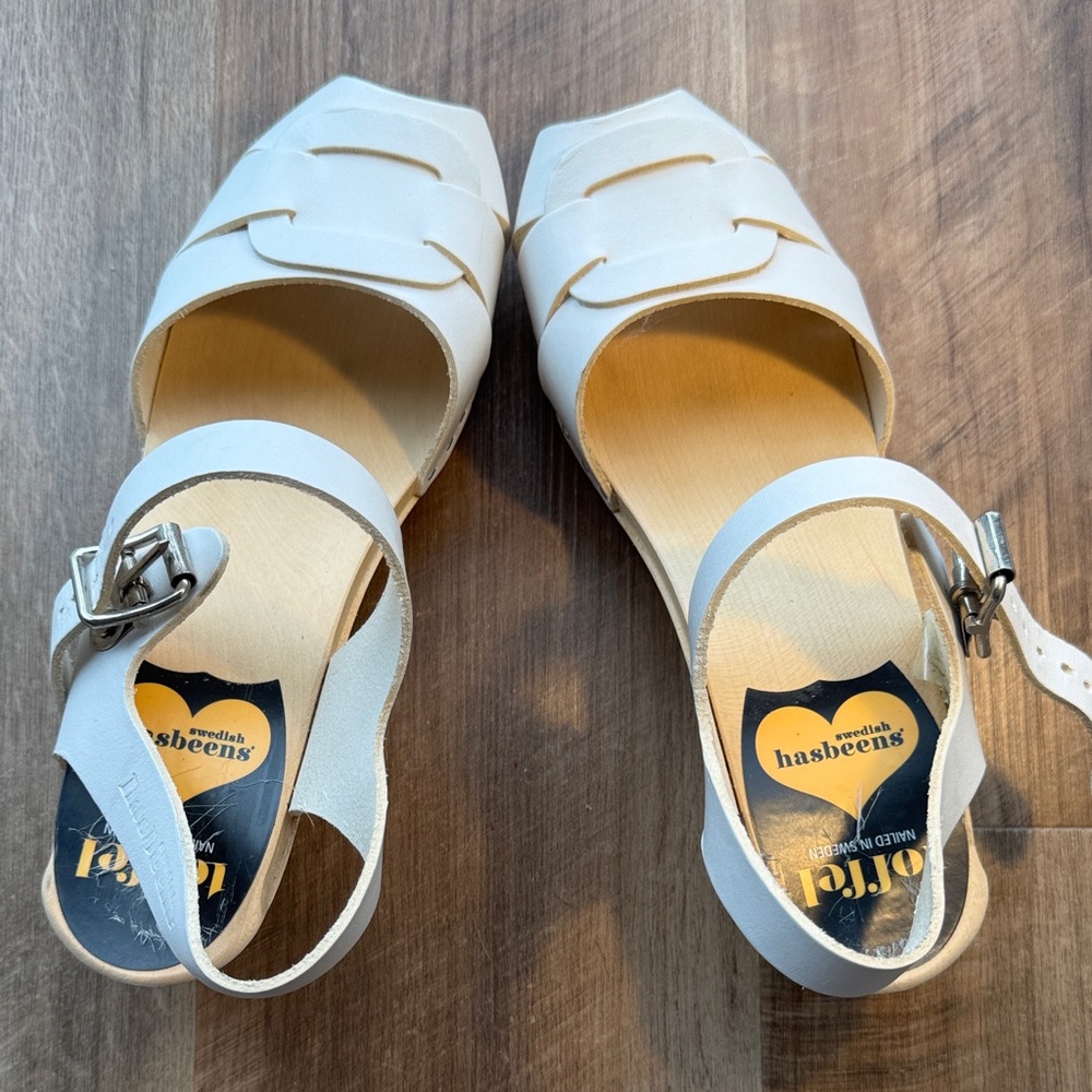 Swedish Hasbeens White Leather Sandals